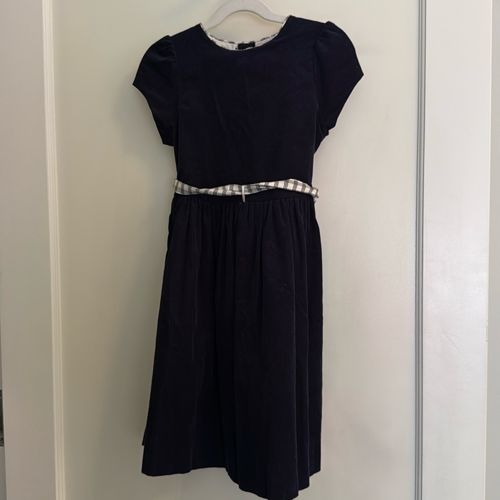 BAILEY BOYS navy cord dress with bow.